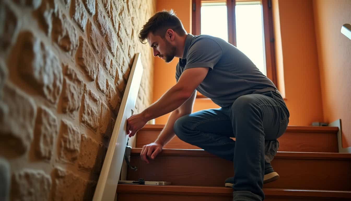 Monte-escalier en cours de pose dans une habitation à Ghisonaccia