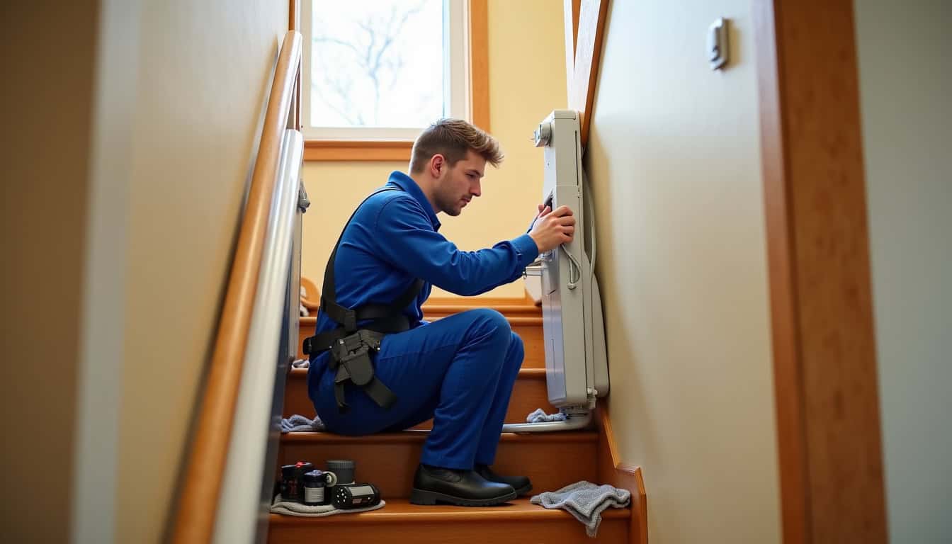 Monte-escalier en cours d’installation à l’intérieur d’une maison à Douvres