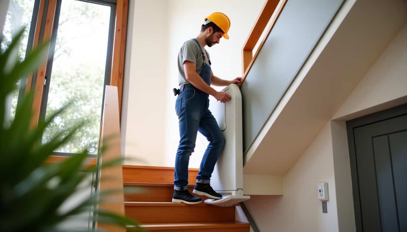 Monte-escalier en cours d’installation dans un intérieur contemporain à Vannes