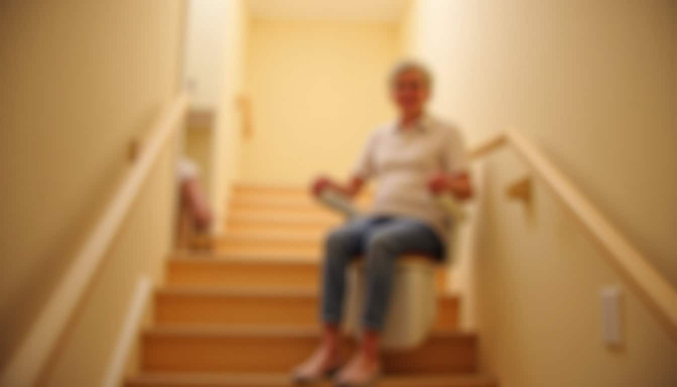 Monte-escalier en fonction dans un escalier intérieur droit à Eyzin-Pinet