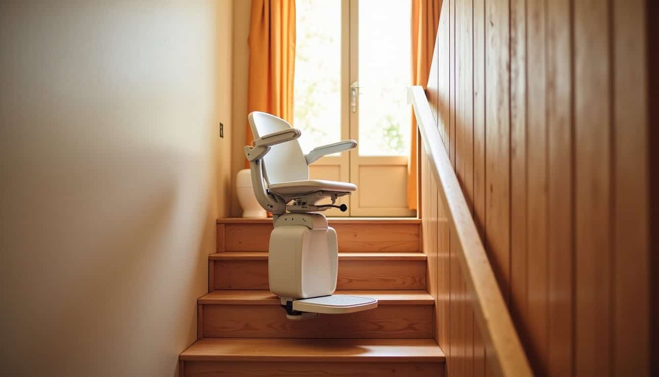 Monte-escalier en fonctionnement dans une maison à Bouchet
