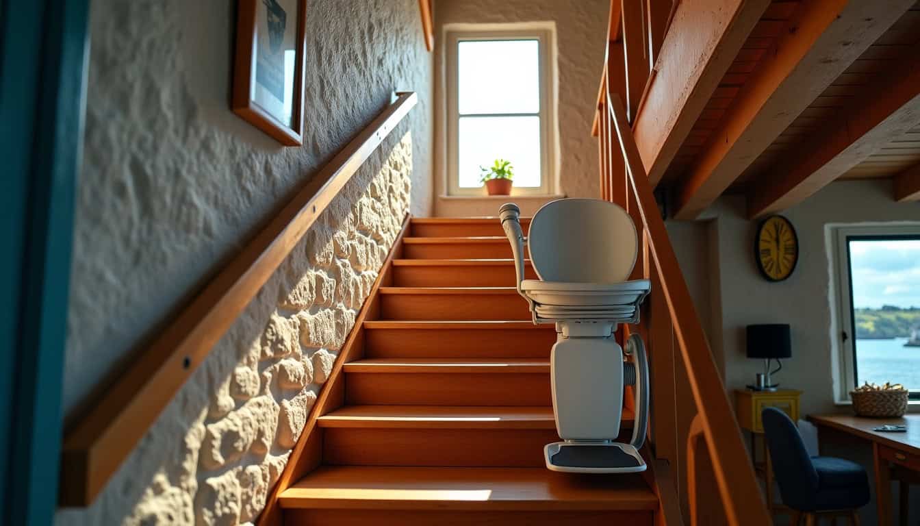 Monte-escalier en fonctionnement dans une maison bretonne