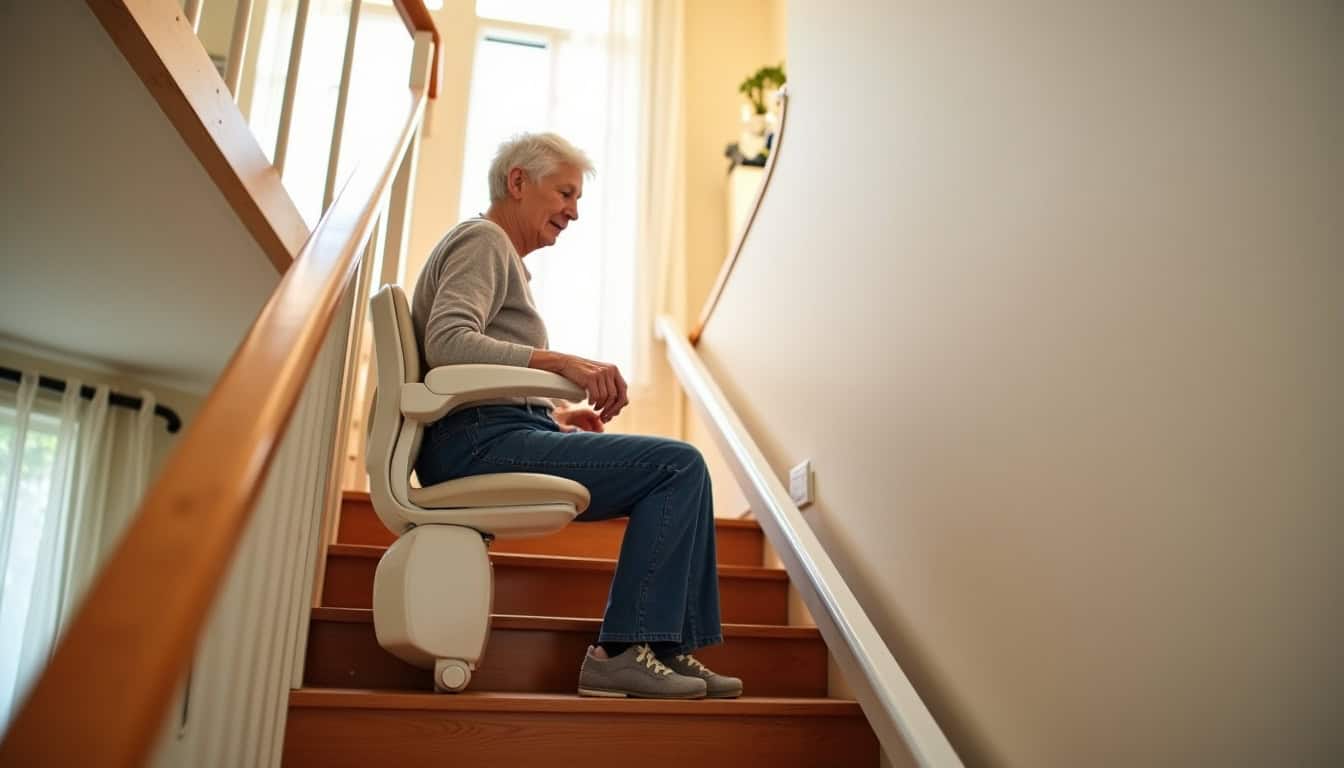 Monte-escalier en fonctionnement dans une maison de Baguer-Pican