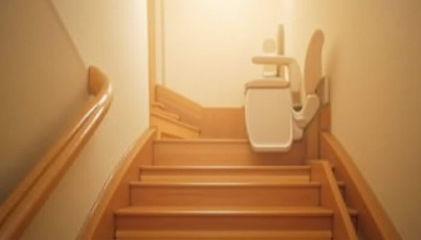 Monte-escalier en fonctionnement silencieux dans une maison avec un escalier intérieur en bois