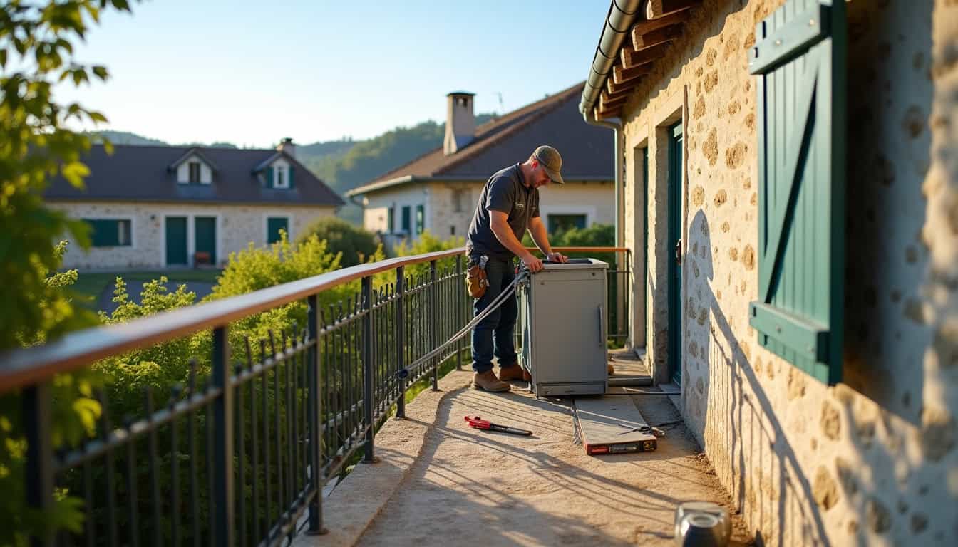 Monte-escalier extérieur en cours d’installation sur une terrasse à Champdeniers