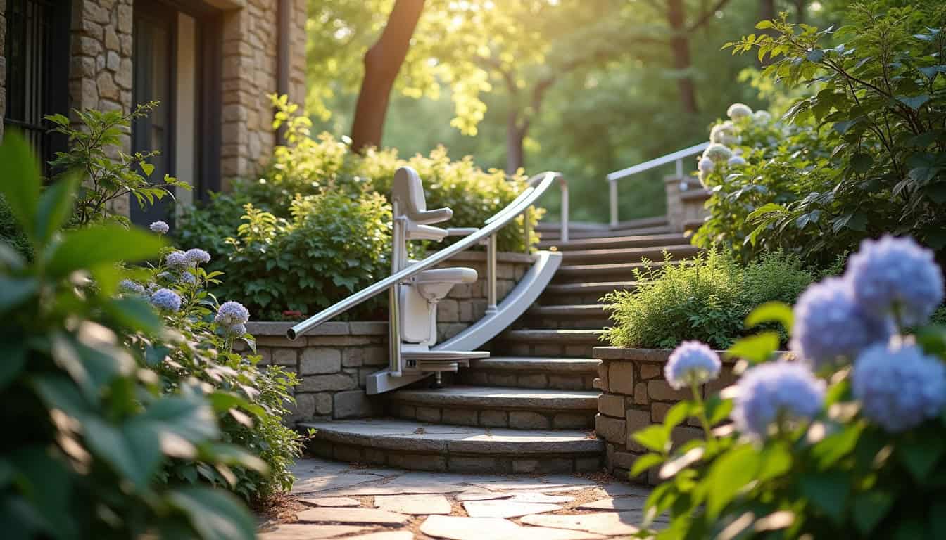 Monte-escalier extérieur installé au bord d