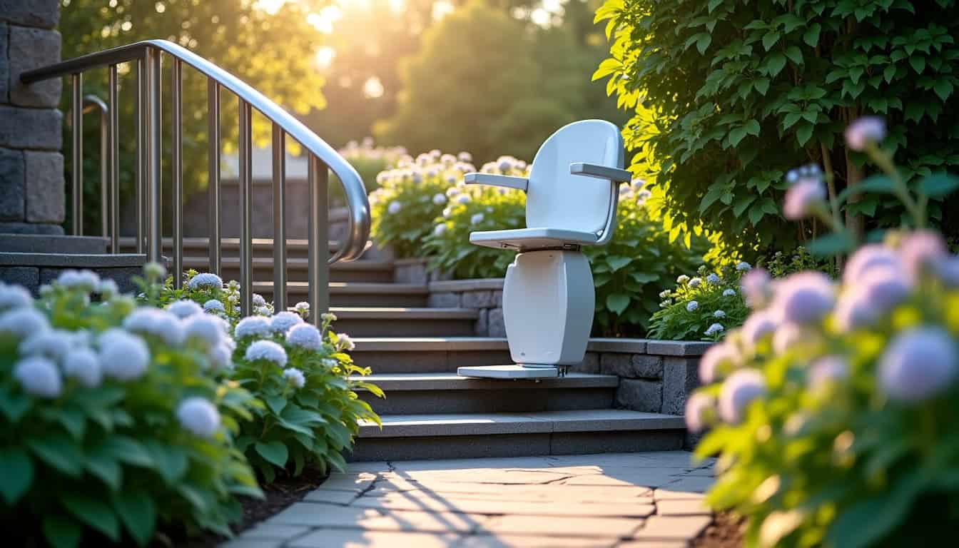 Monte-escalier extérieur installé dans un jardin à Diges