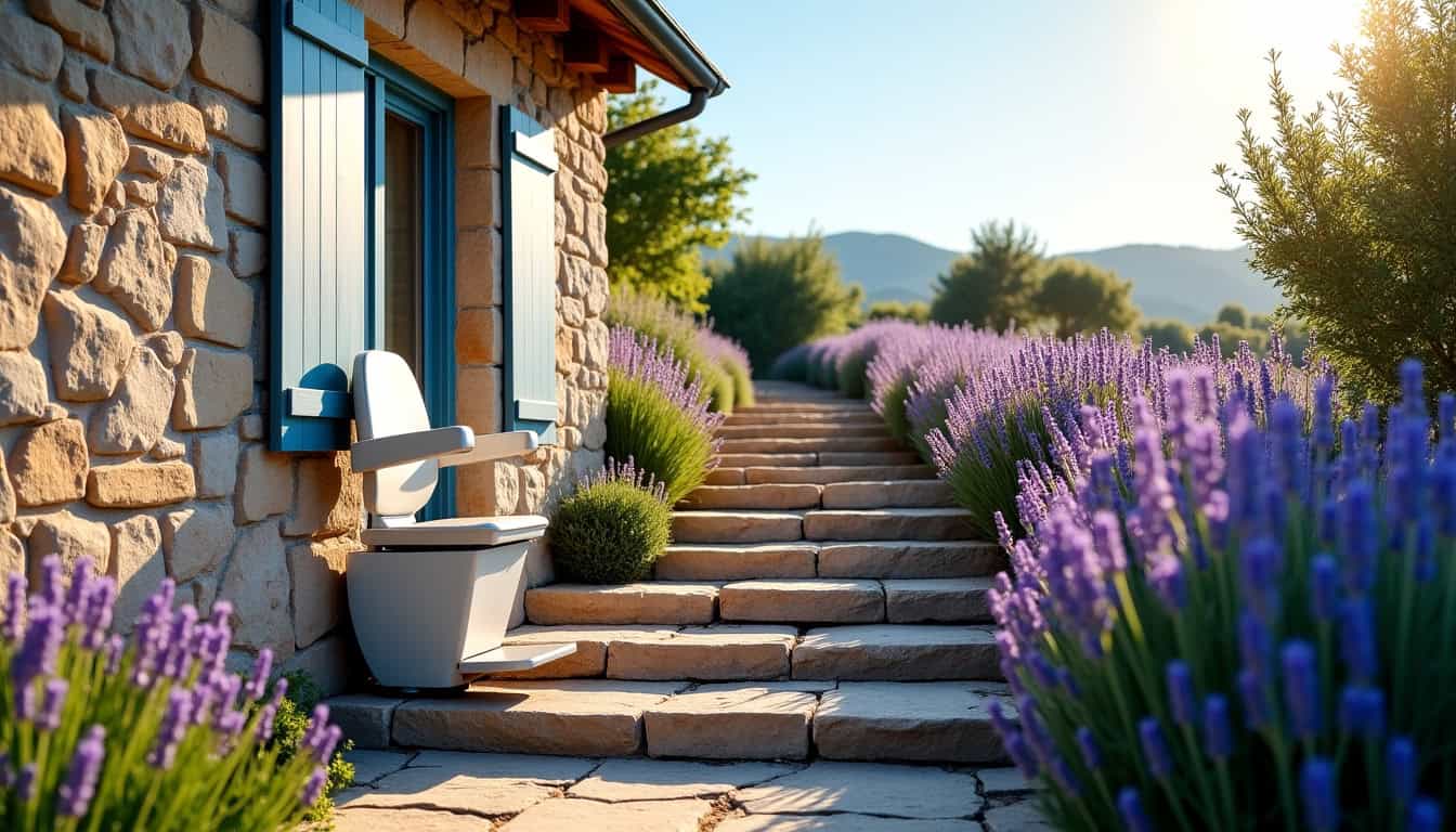 Monte-escalier extérieur installé dans une maison à Cheval-Blanc