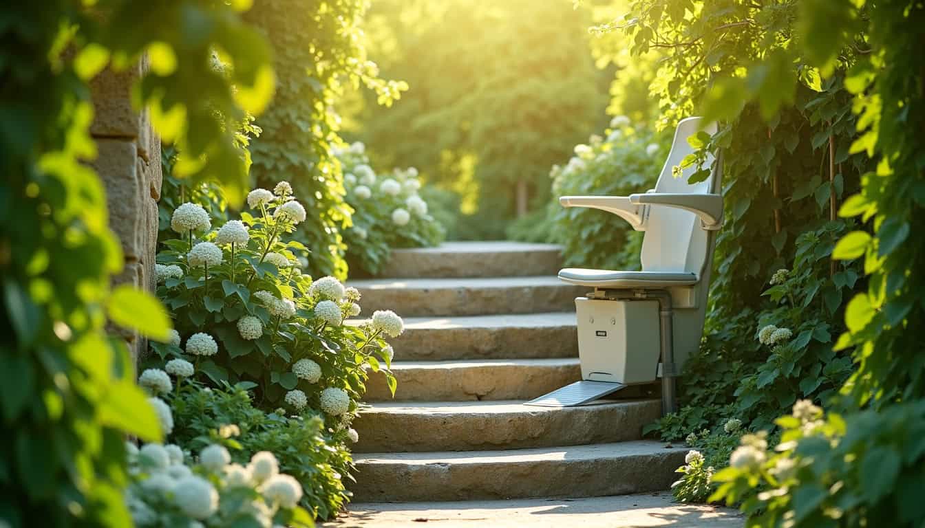 Monte-escalier extérieur installé dans une propriété à Boulieu-lès-Annonay, résistant aux intempéries