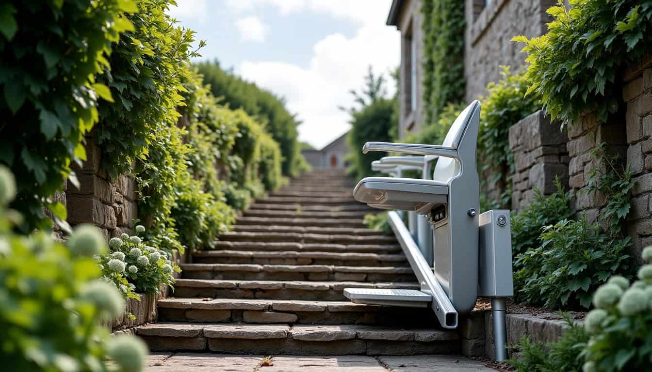 Monte-escalier extérieur installé dans une propriété à Guiscriff