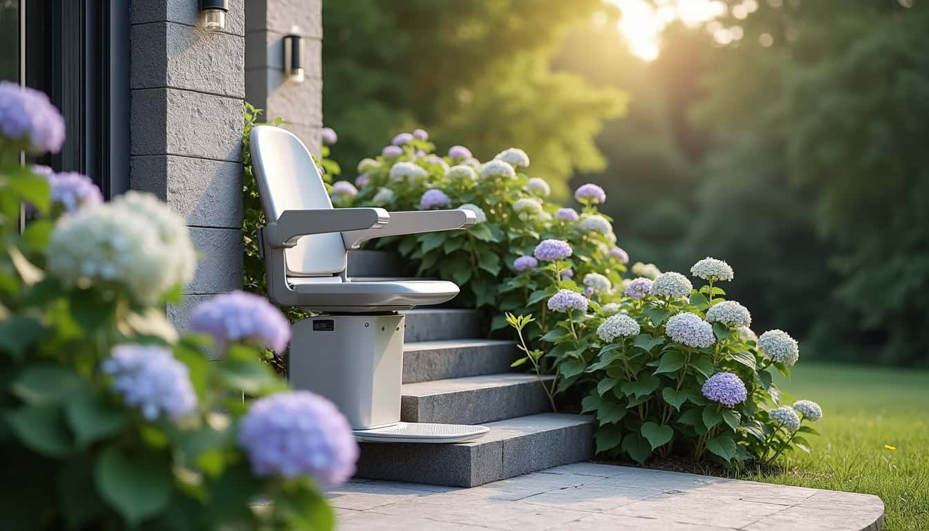 Monte-escalier extérieur installé devant une maison à Chierry