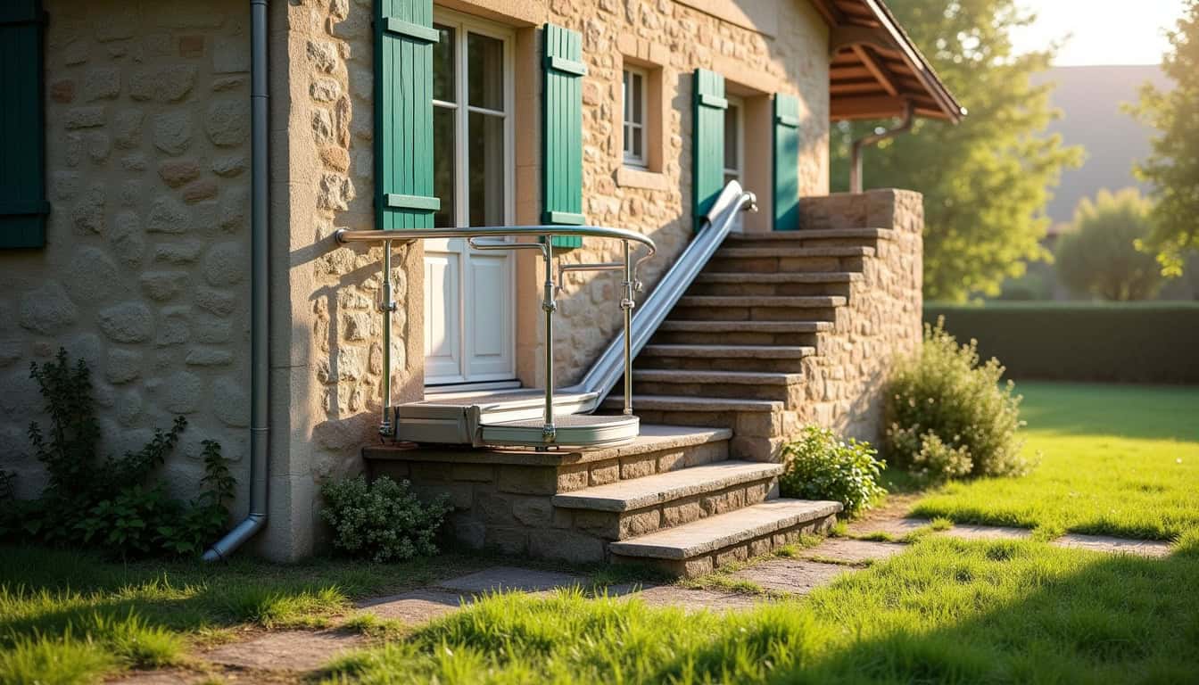 Monte-escalier extérieur installé devant une maison à Ergersheim