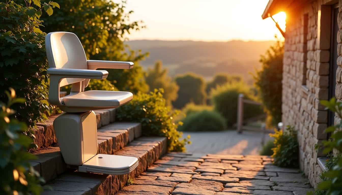 Monte-escalier extérieur installé devant une maison à Pouilly-lès-Feurs