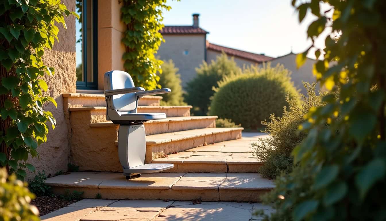 Monte-escalier extérieur installé devant une maison à Saint-Pargoire