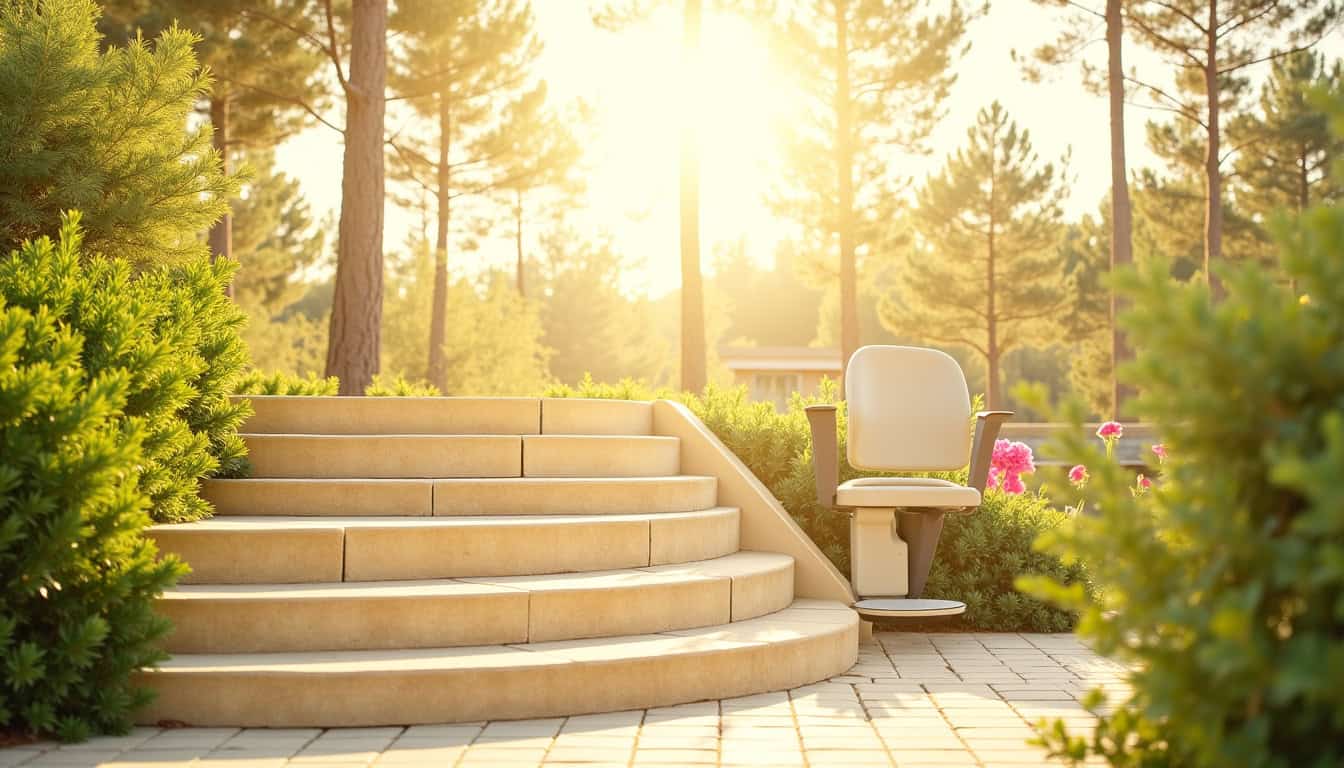 Monte-escalier extérieur installé devant une villa à Biganos près du bassin d’Arcachon