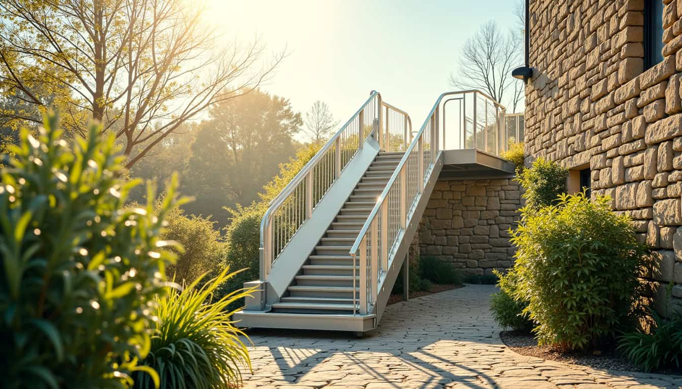 Monte-escalier extérieur installé près d’un bâtiment à Pineuilh