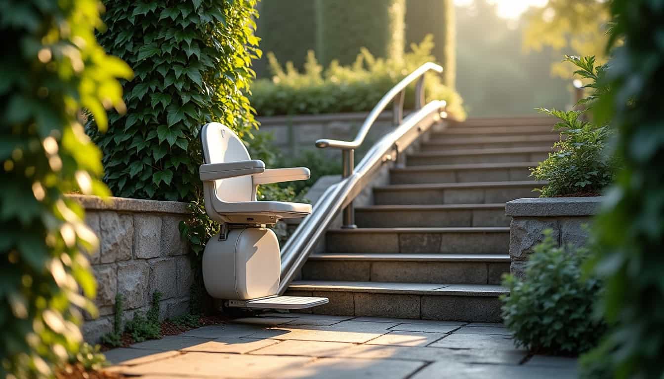 Monte-escalier extérieur installé sur les marches d