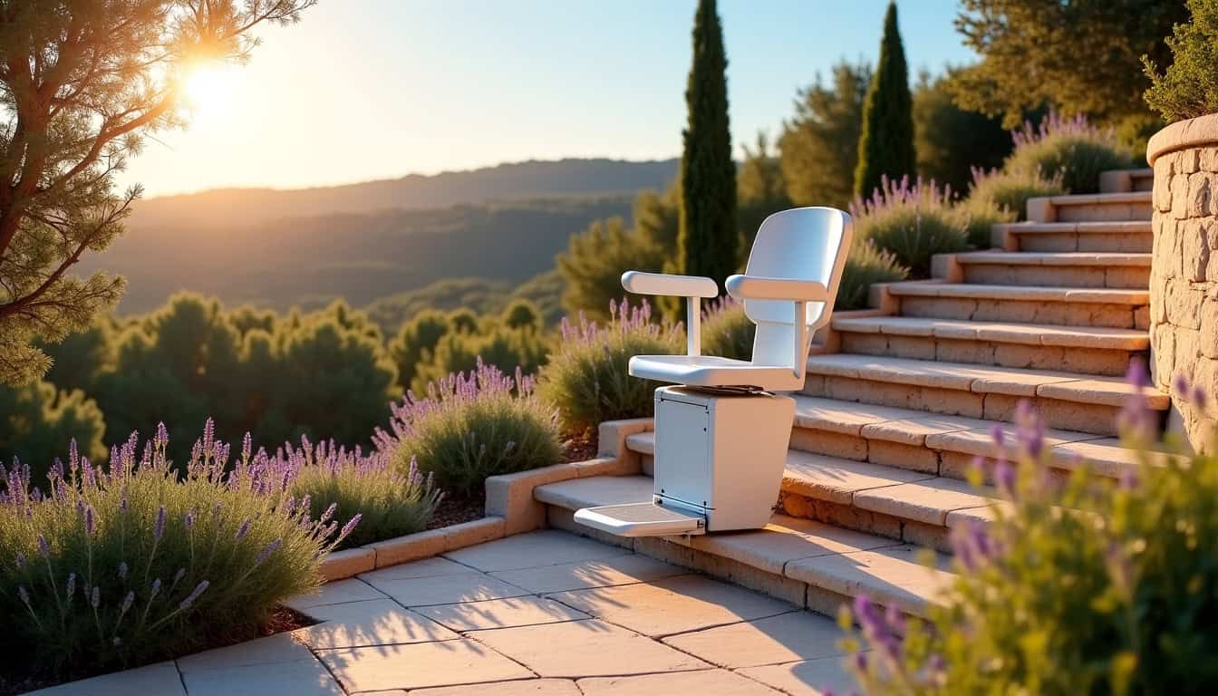 Monte-escalier extérieur installé sur un escalier extérieur à Grasse