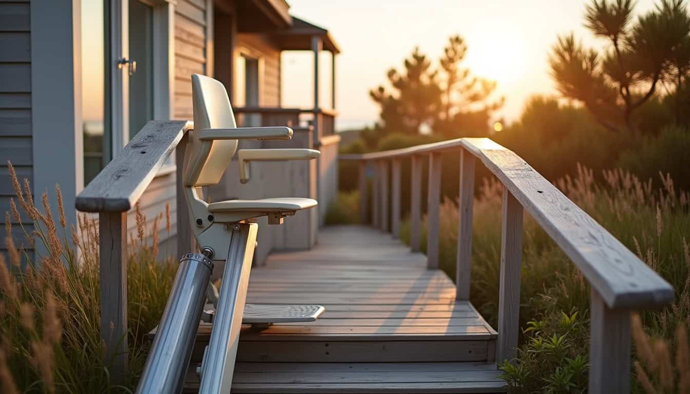 Monte-escalier extérieur installé sur un escalier extérieur à Le Verdon-sur-Mer