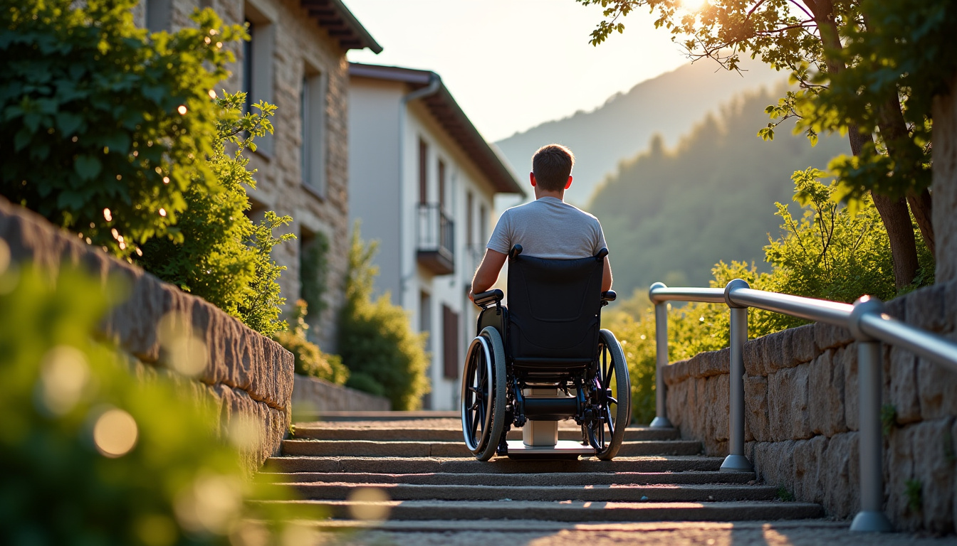 Monte-escalier extérieur installé sur un escalier extérieur à Mende, en conditions réelles