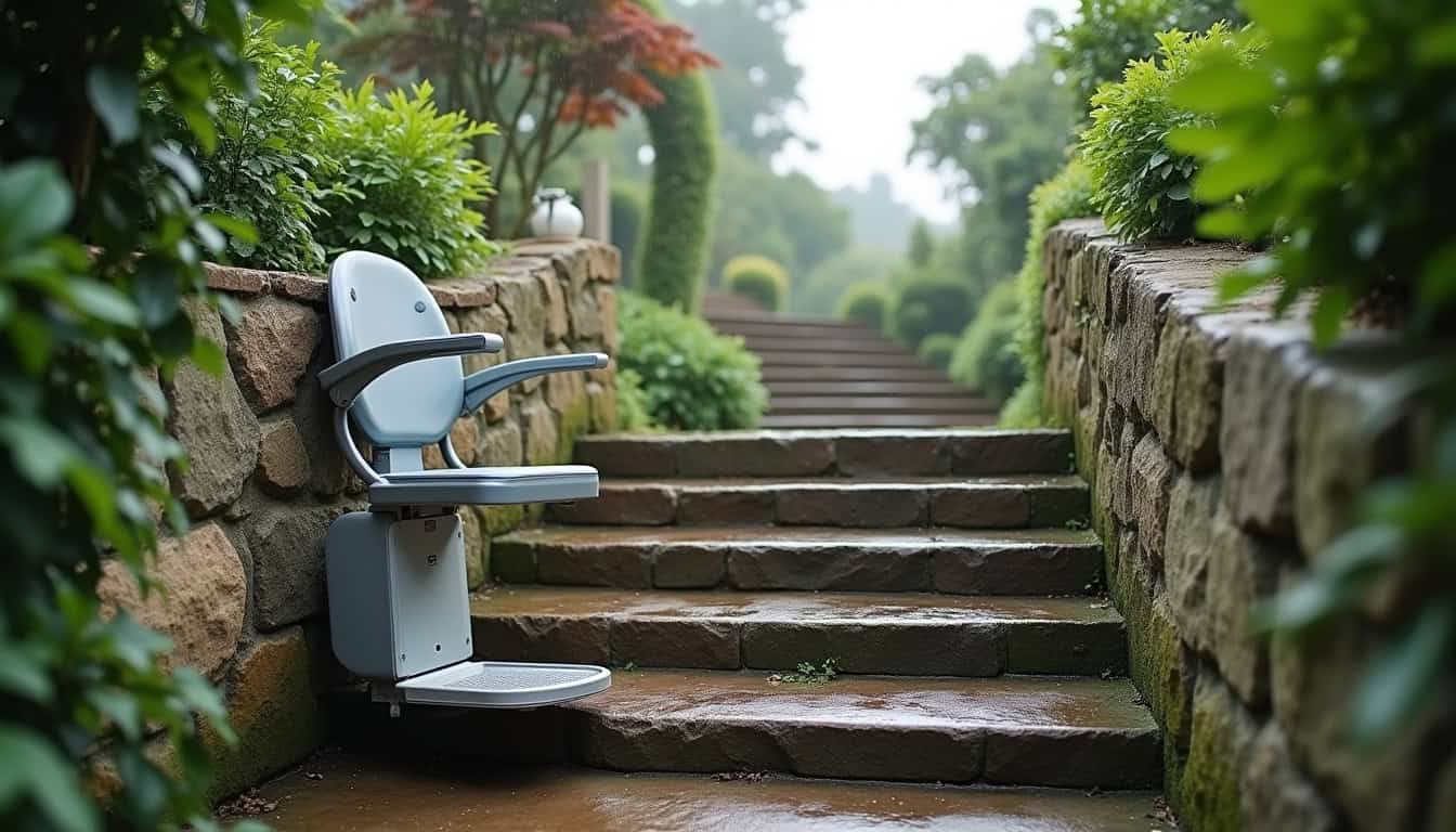 Monte-escalier extérieur installé sur un escalier extérieur à Seilh, résistant aux intempéries