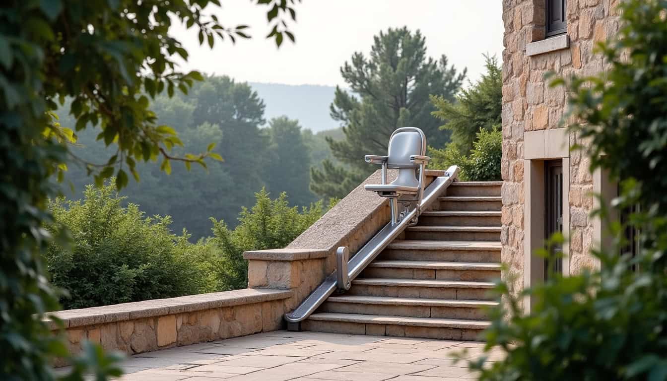 Monte-escalier extérieur installé sur un perron à Nyons, résistant aux intempéries