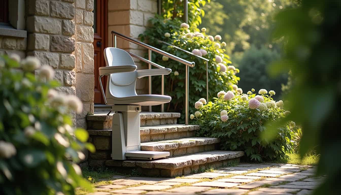 Monte-escalier extérieur installé sur un perron à Renwez