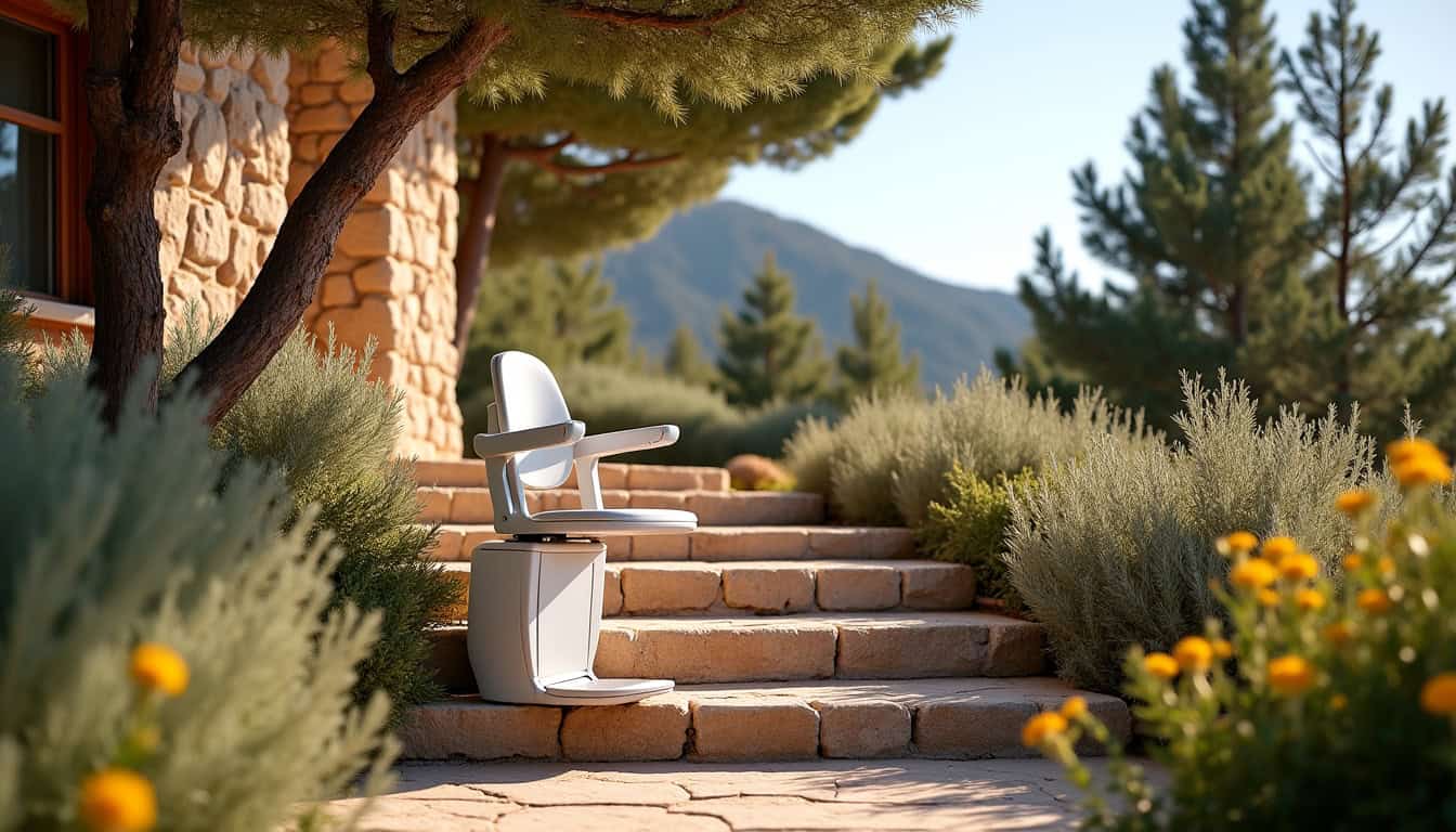 Monte-escalier extérieur installé sur une propriété à Cauro, en milieu naturel corse