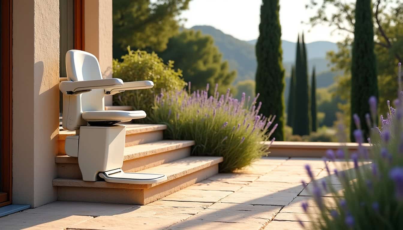 Monte-escalier extérieur installé sur une terrasse à Châteaurenard