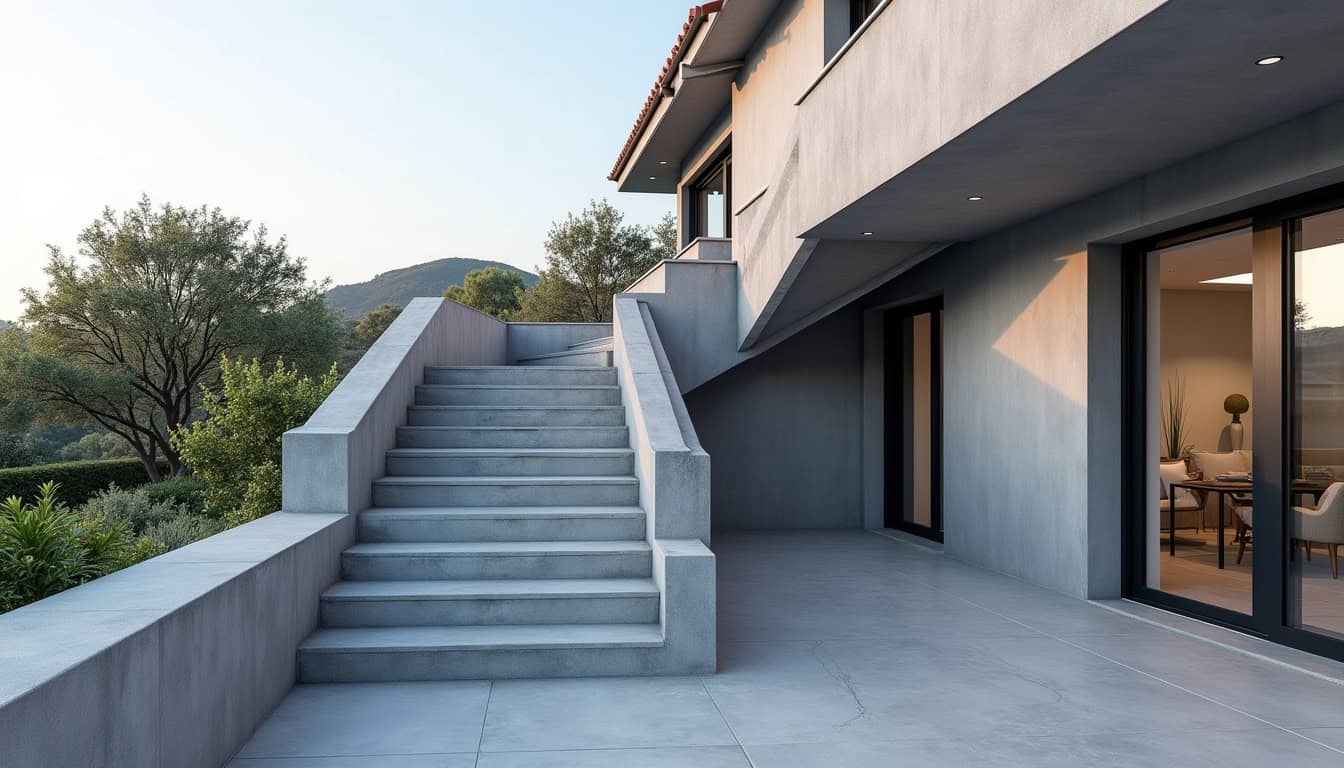 Monte-escalier extérieur installé sur une terrasse à Furiani en Corse