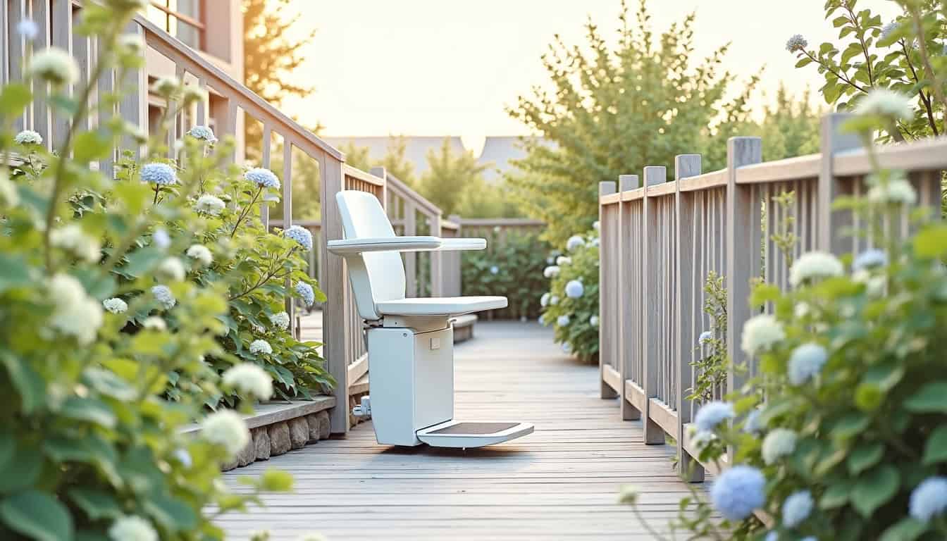 Monte-escalier extérieur installé sur une terrasse à Neufchâtel-Hardelot