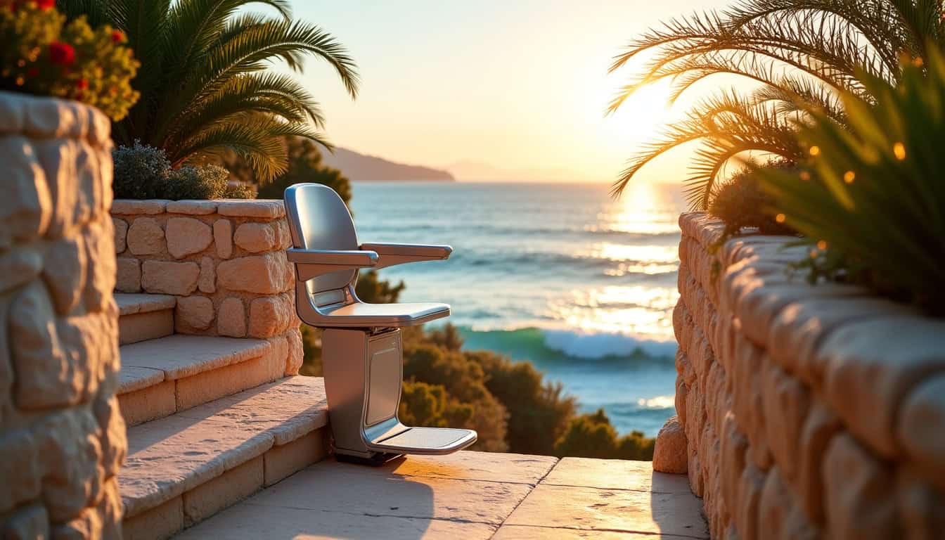Monte-escalier extérieur installé sur une villa à Hyères, face à la mer, résistant aux embruns marins