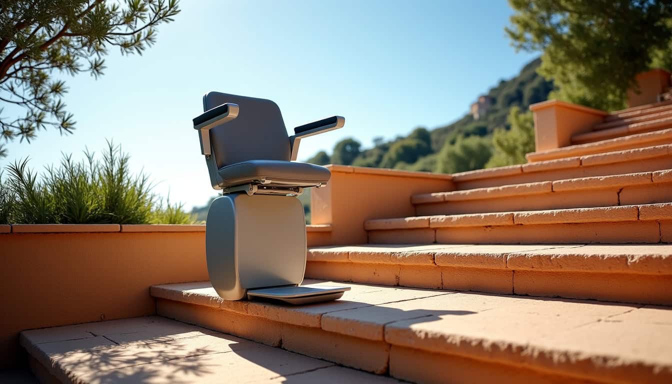 Monte-escalier extérieur installé sur une villa à La Ciotat, exposé au vent et à la lumière méditerranéenne