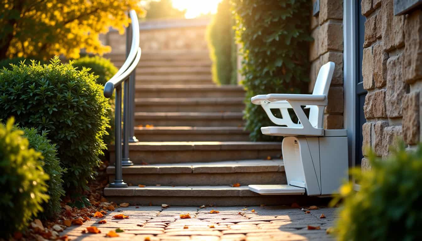 Monte-escalier extérieur installé sur une volée d