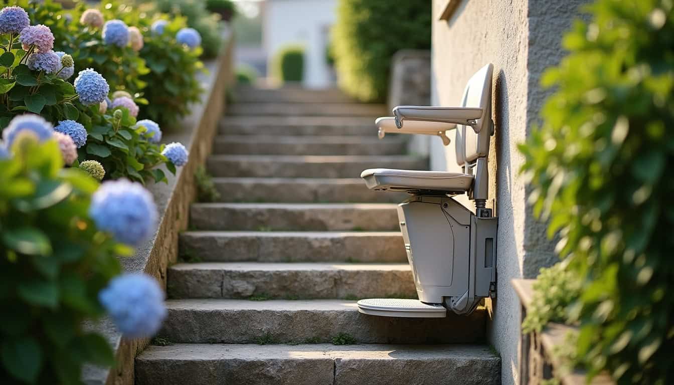 Monte-escalier extérieur installé sur une volée d