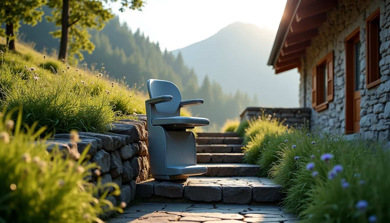 Monte-escalier extérieur résistant aux intempéries installé à Saint-Martin-en-haut