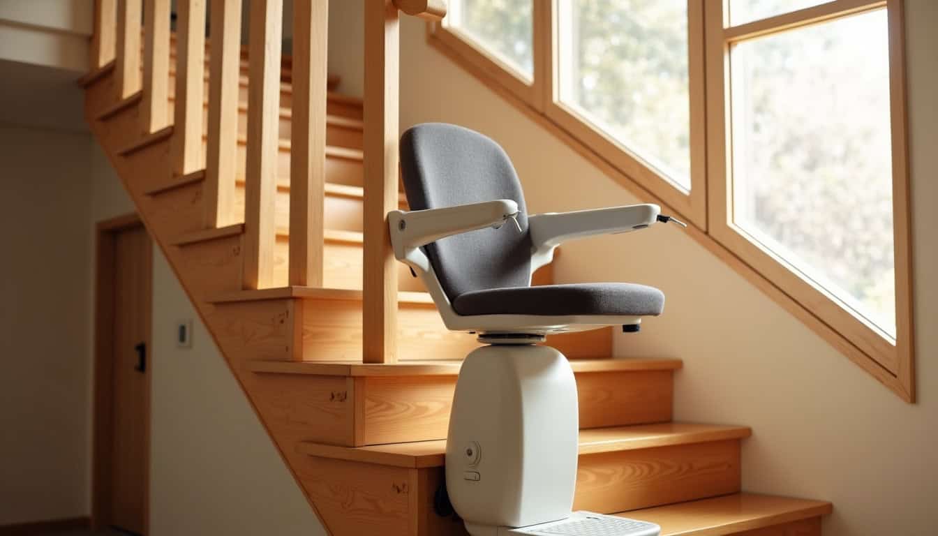 Monte-escalier fauteuil installé dans un escalier intérieur en bois