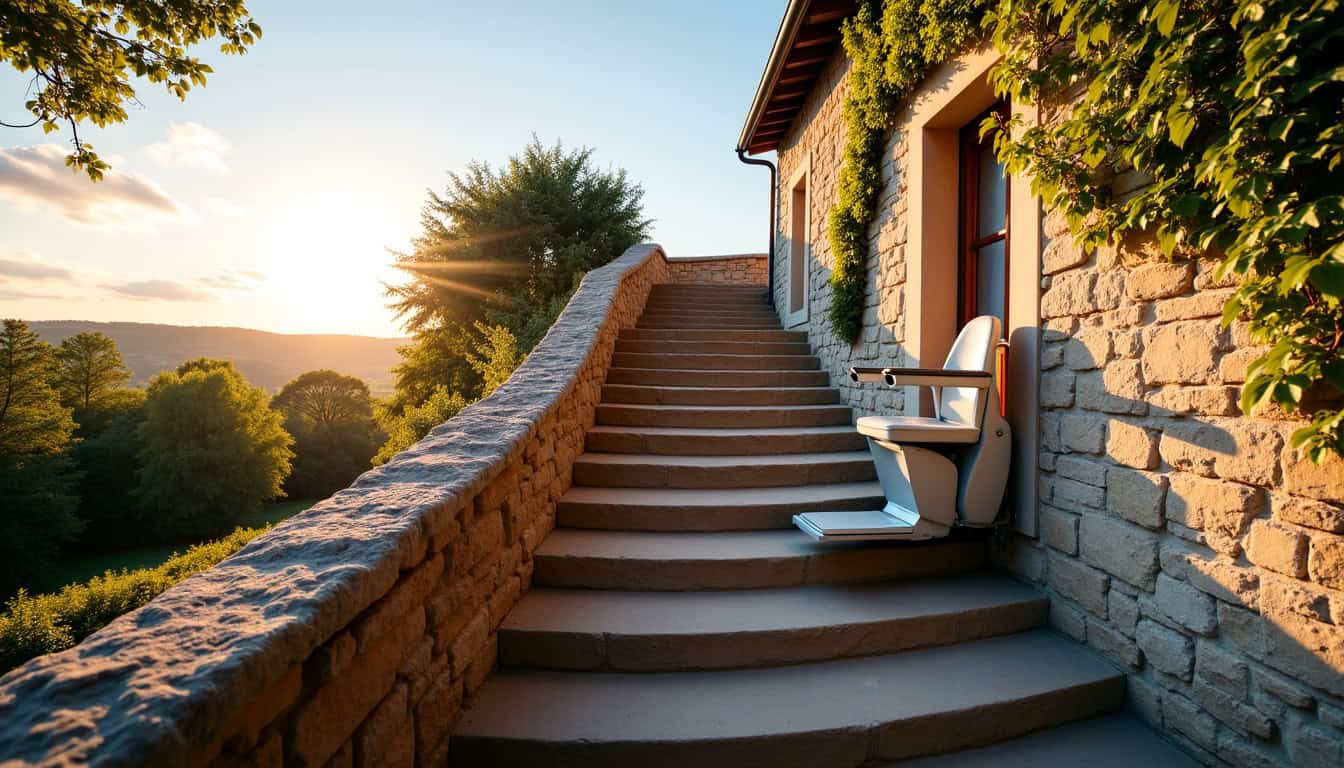 Monte-escalier installé à l’extérieur d’une habitation à Brienne-le-Château