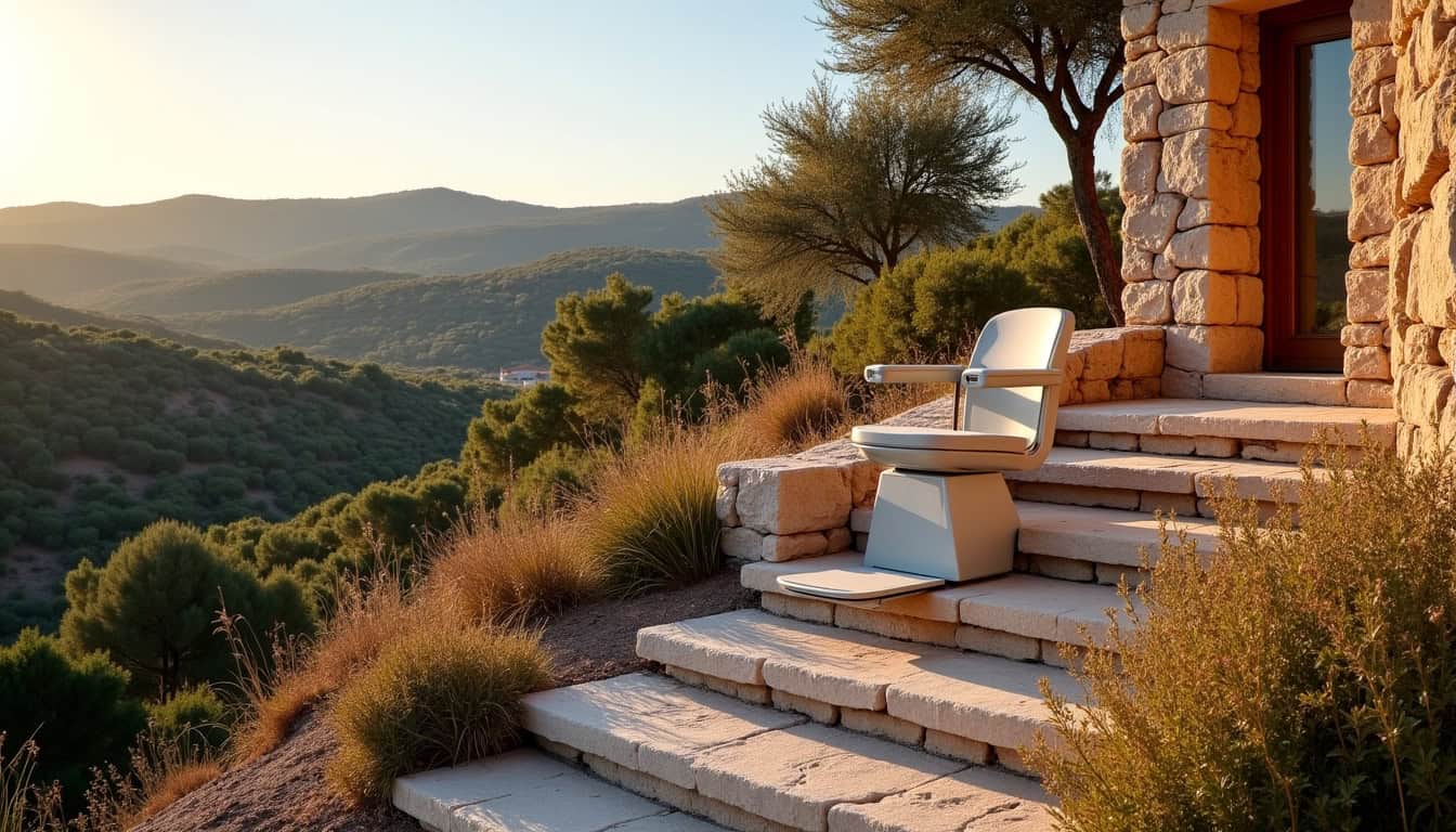 Monte-escalier installé à l’extérieur d’une résidence à Cauro, en milieu rural corse