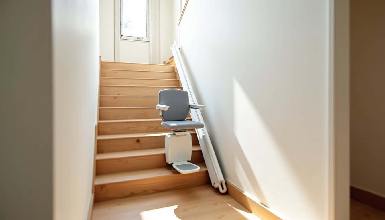 Monte-escalier installé dans un escalier droit à l