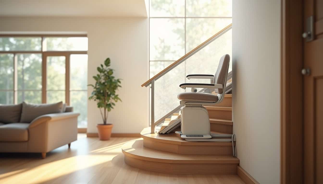 Monte-escalier installé dans un escalier intérieur à Grimaud