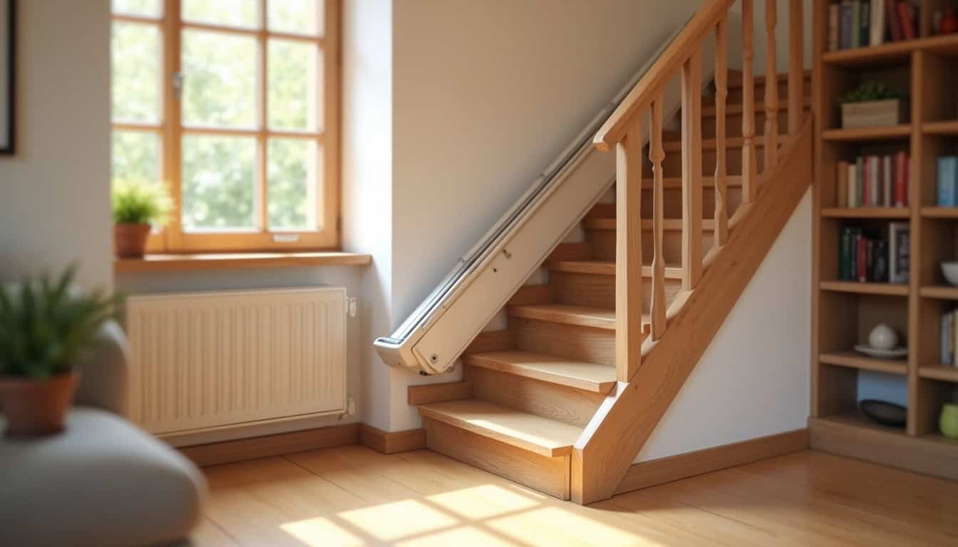 Monte-escalier installé dans un escalier intérieur à Kintzheim, vue d