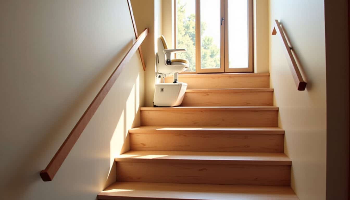 Monte-escalier installé dans un escalier intérieur à Redon, vue d