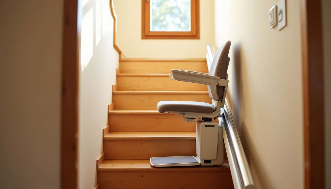 Monte-escalier installé dans un escalier intérieur à Sari-Solenzara, modèle droit avec siège ergonomique