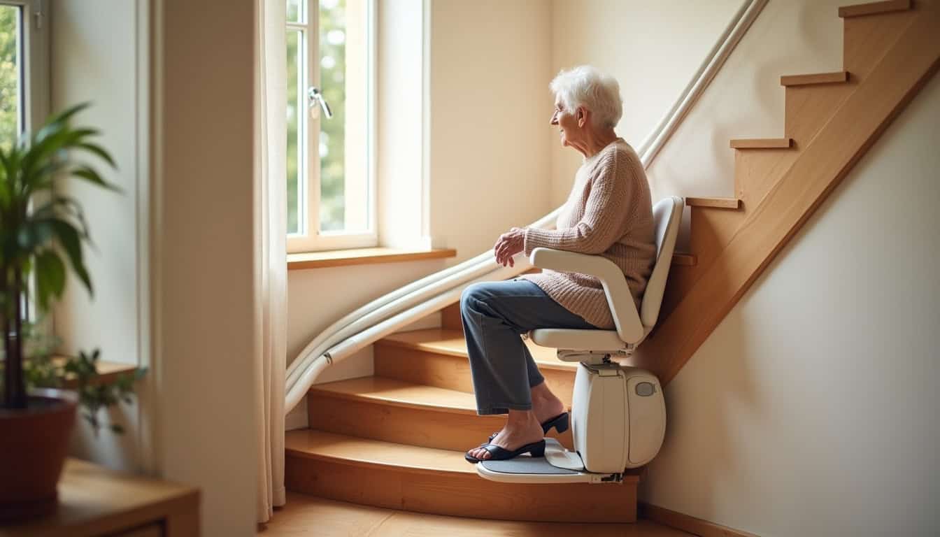 Monte-escalier installé dans un escalier intérieur de maison à La Feuillie