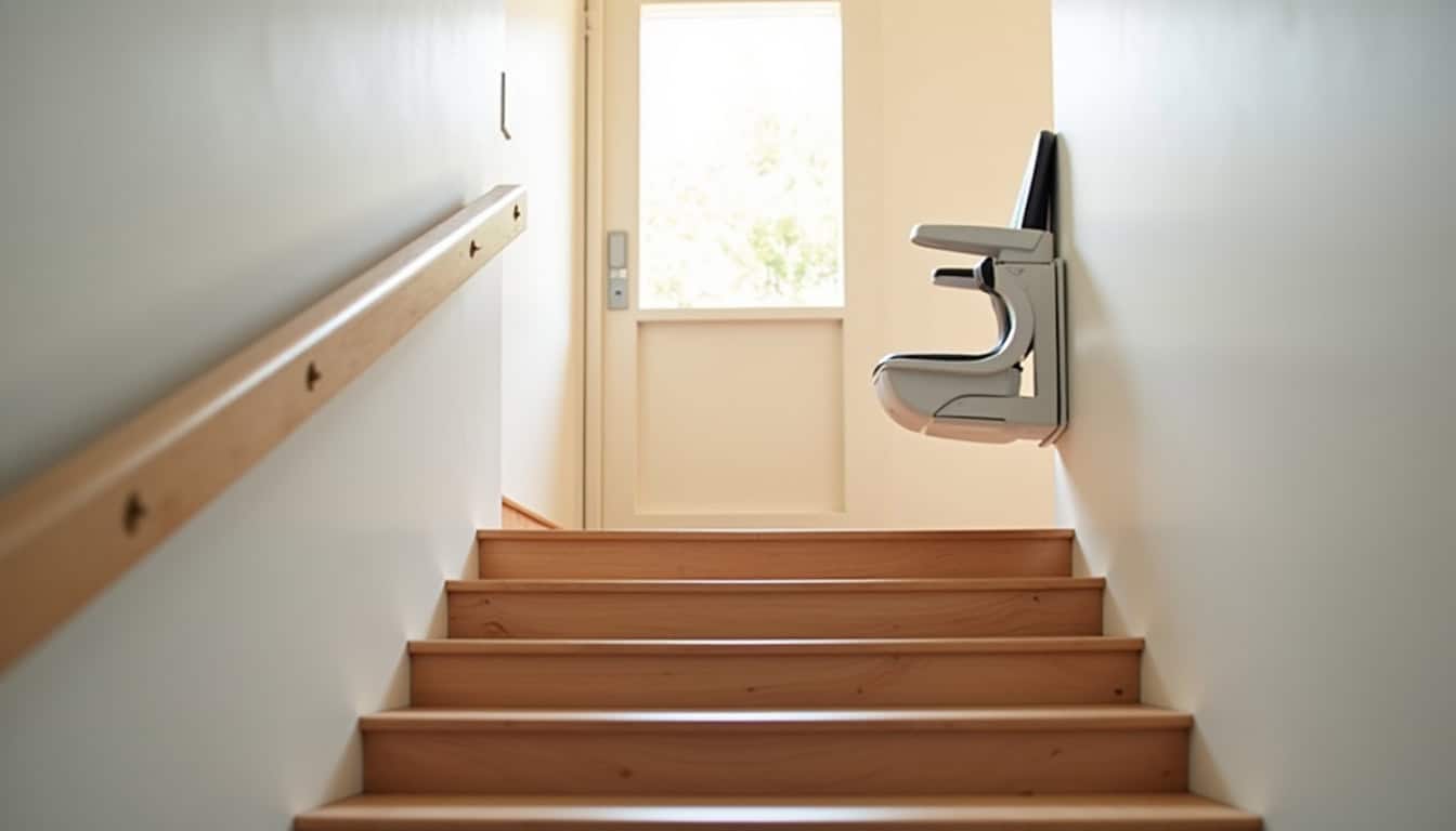Monte-escalier installé dans un escalier intérieur droit à Prades