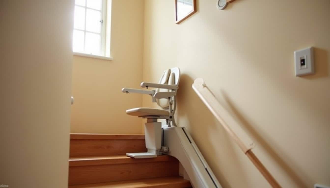 Monte-escalier installé dans un escalier intérieur droit à Saint-Amans-Soult
