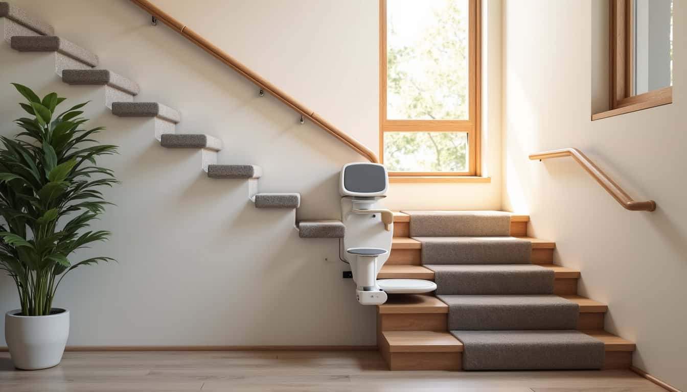 Monte-escalier installé dans un escalier intérieur droit et tournant