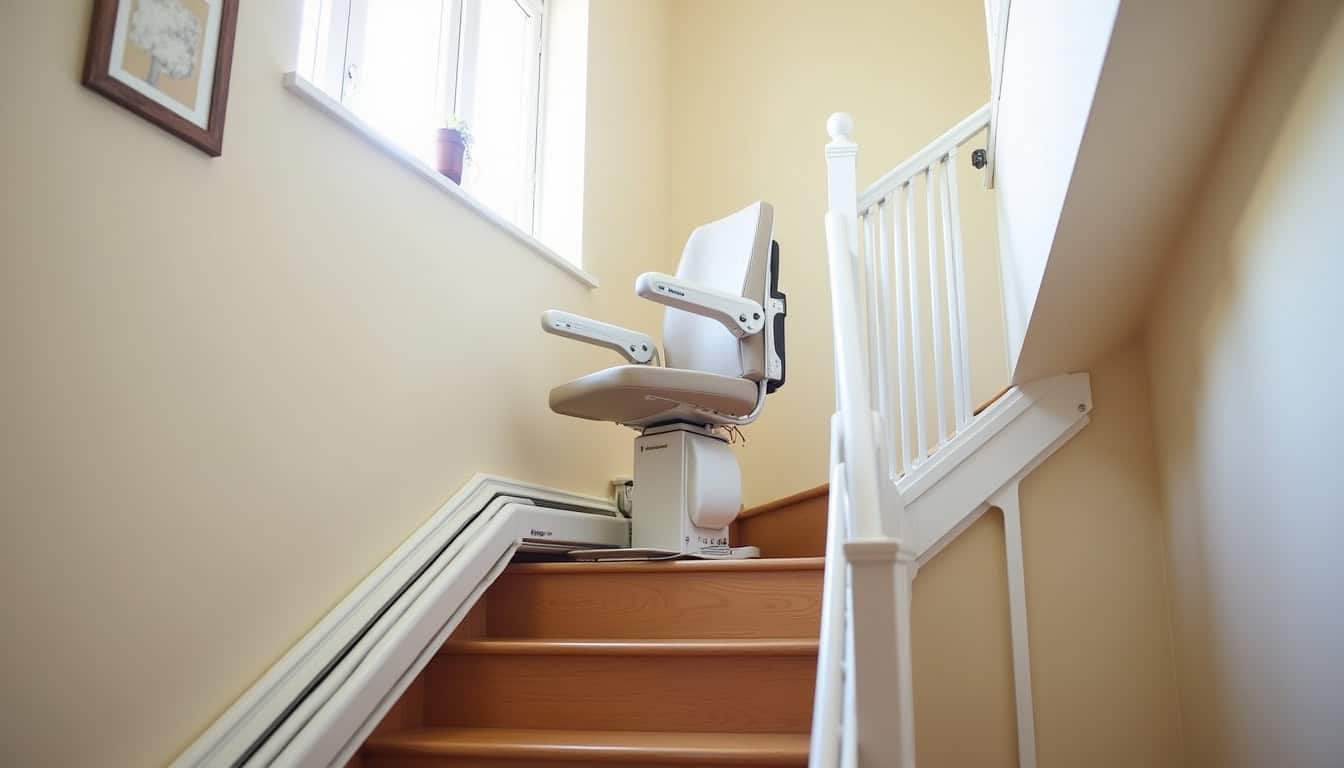 Monte-escalier installé dans un intérieur à Montescot, escalier droit avec siège confortable