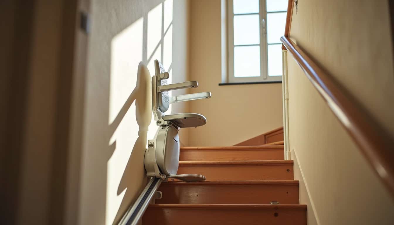 Monte-escalier installé dans une maison à Doyet, escalier intérieur droit